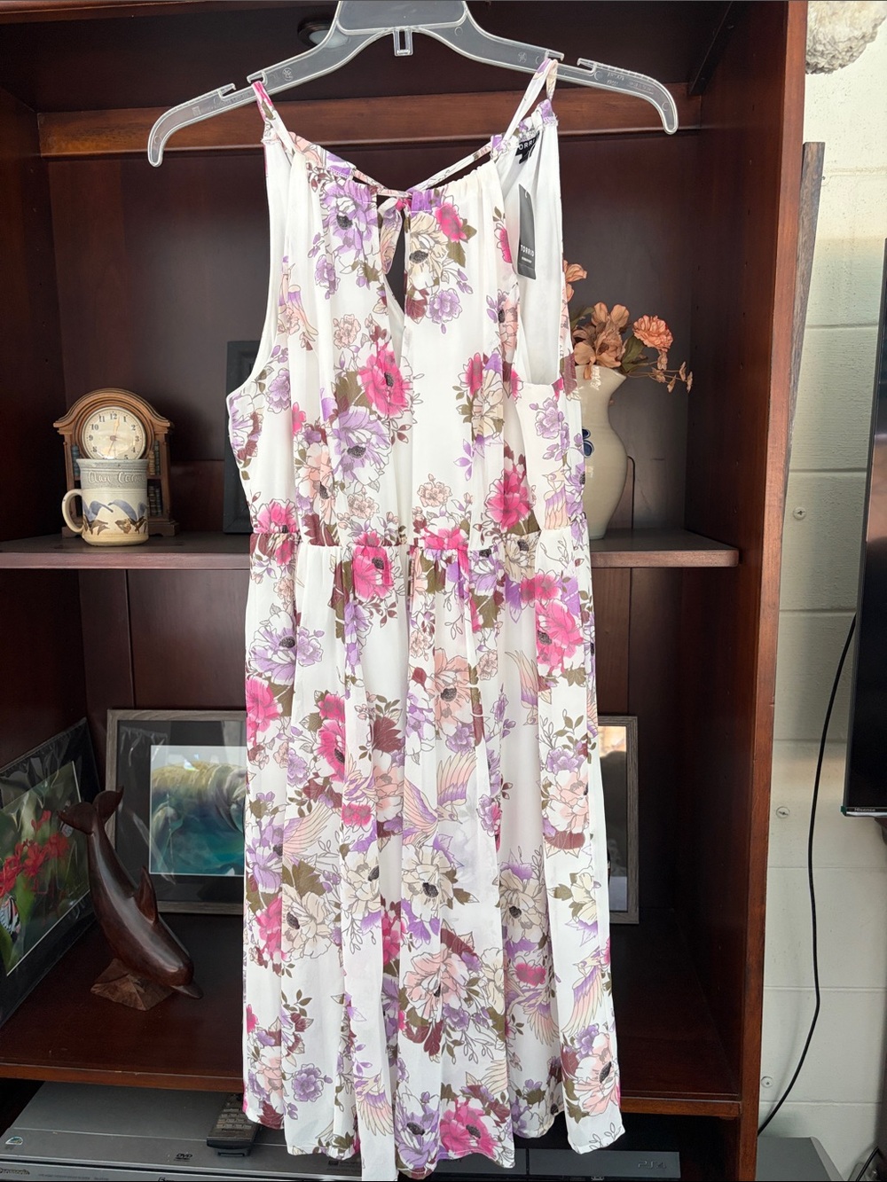torrid White Floral Midi Dress with Pink & Purple Blooms